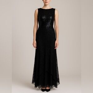 Valentino Boutique Black Beaded Lace Evening Gown Couture Dress Size 10 NWT